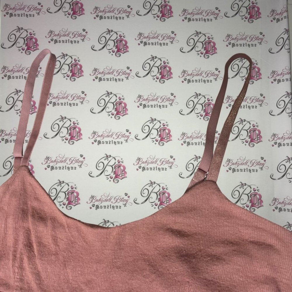 2 sports bras lounge blue and rusty pink shimmer metallic straps super soft - Picture 2 of 4